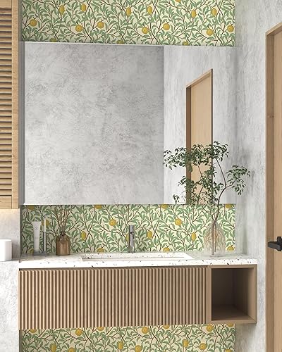 Miniatura 5 de Papel tapiz de limón para despegar y pegar, color beige y verde, 17.3 x 78.8 pulgadas, papel tapiz autoadhesivo extraíble, papel tapiz decorativo