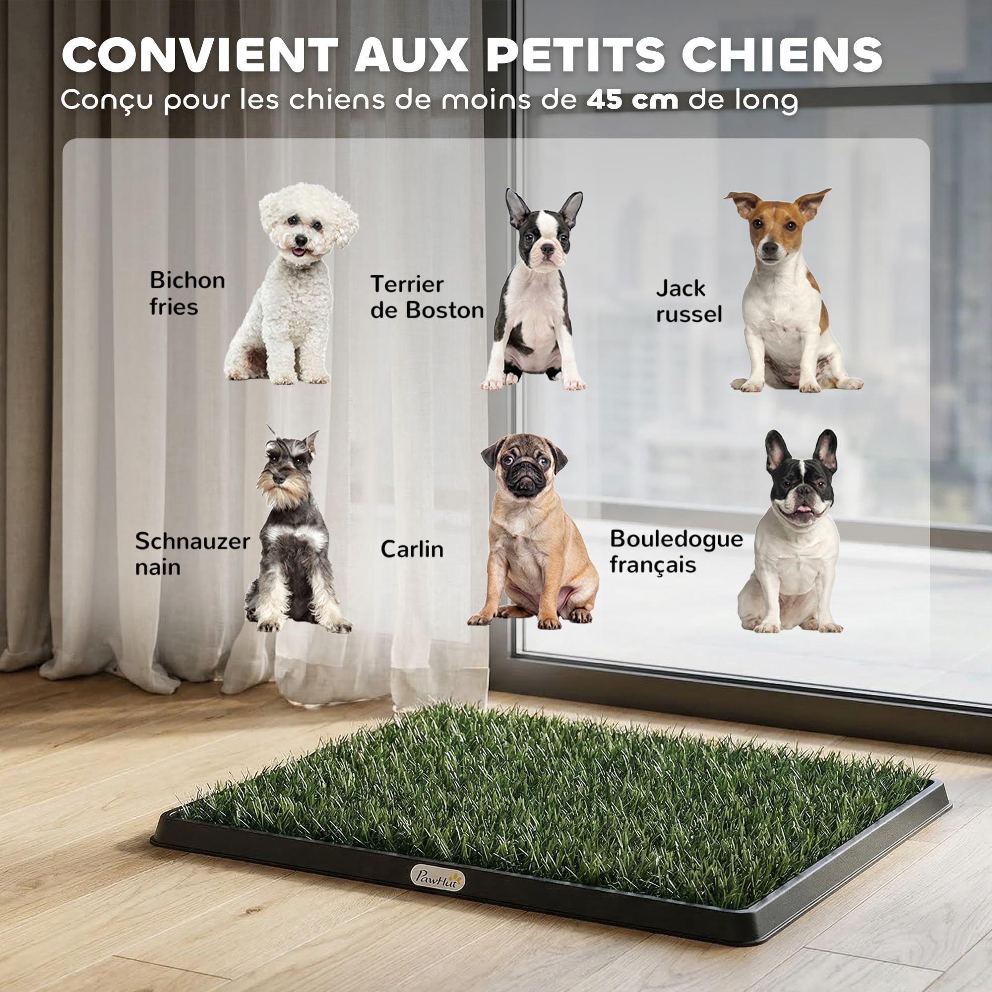 PawHut Toilette pour Chien avec 2 Tapis en Gazon Artificiel et Grille de Drainage, Système Lavable 3 Couches, Bac à Litière pour Chien, 63x50,5x3,5cm, Noir