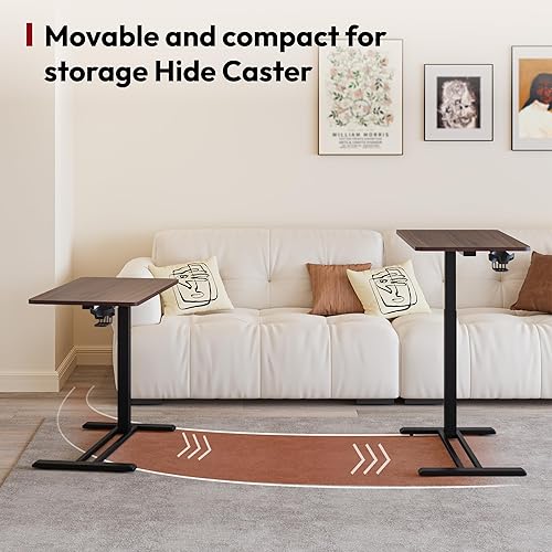 Vista 22 de SANODESK Mesita de noche médica ajustable con ruedas ocultas, mesa de escritorio neumática para computadora portátil de pie con bandeja, hospital