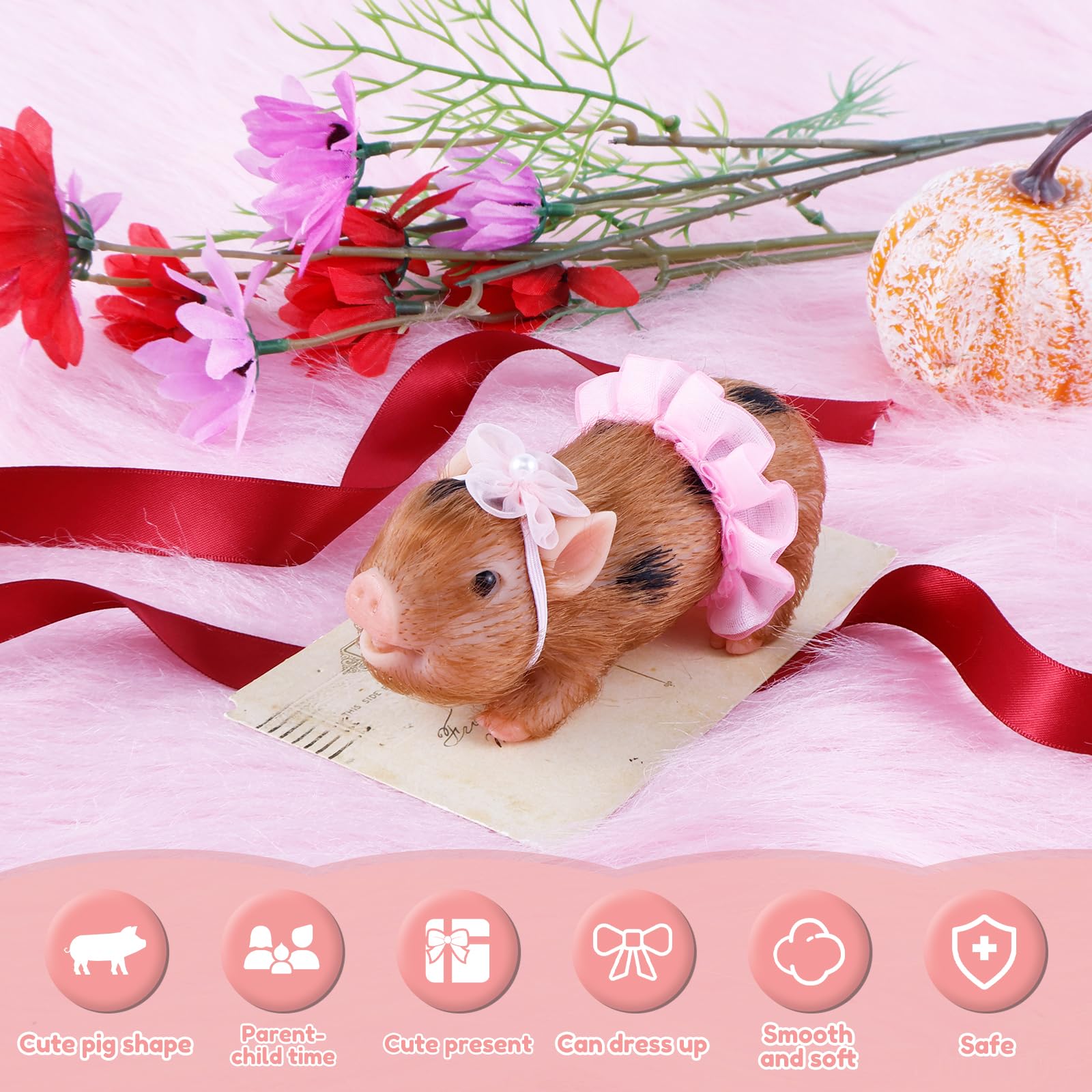 YUEKUNTJ 5Inch Soft Silicone Pig Doll Toy Silicone Pig Accessories Cute Realistic Pigs Simulation Body Piggy Toys Fake Pigs Figures with Clothes Accessories for Kids (E style) - Image 3