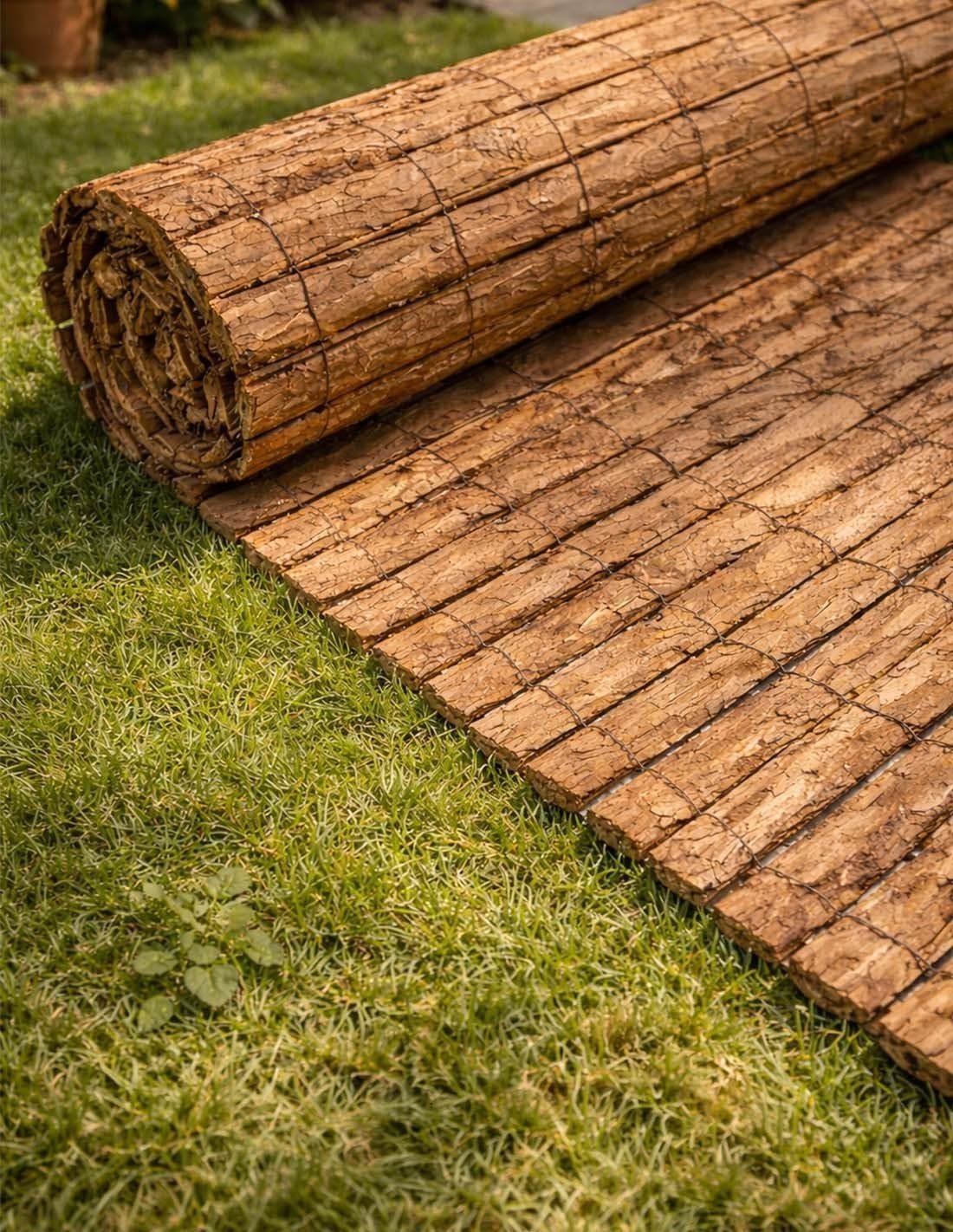 JARDIN202 – Cerramiento Corteza de Pino Natural | Cerramiento Rústico de Pino Alta Resistencia, Ocultacion y Privacidad para Jardin, Vallas, Terrazas y Balcones | Rollo: 1'50 x 5 metros