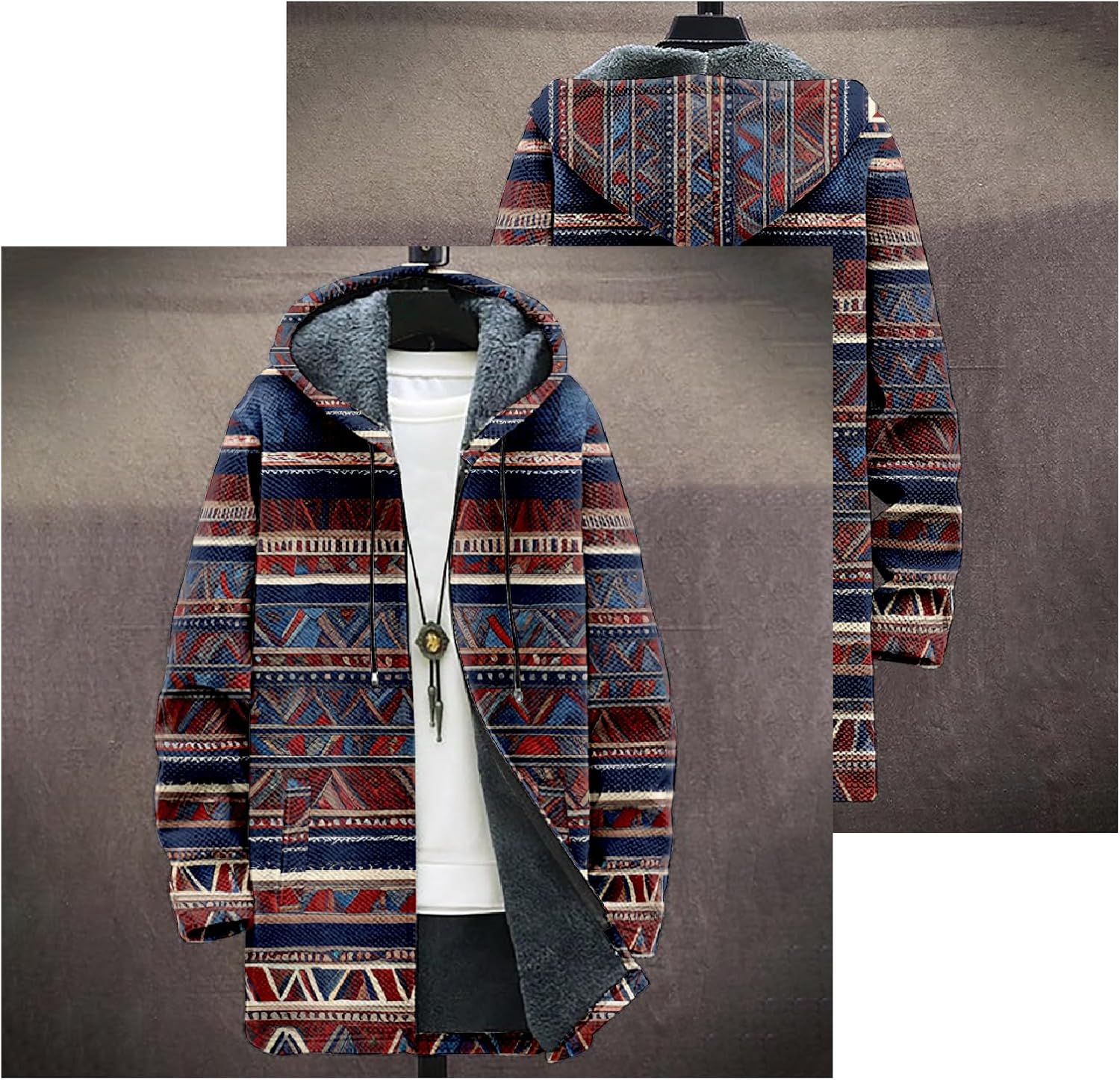 Aztec Ethnic Stripe Jackets For Men Cardigan Fleece Lined Zip Up Big And Tall Warm Cool Vintage Long Hoodies - Image 6