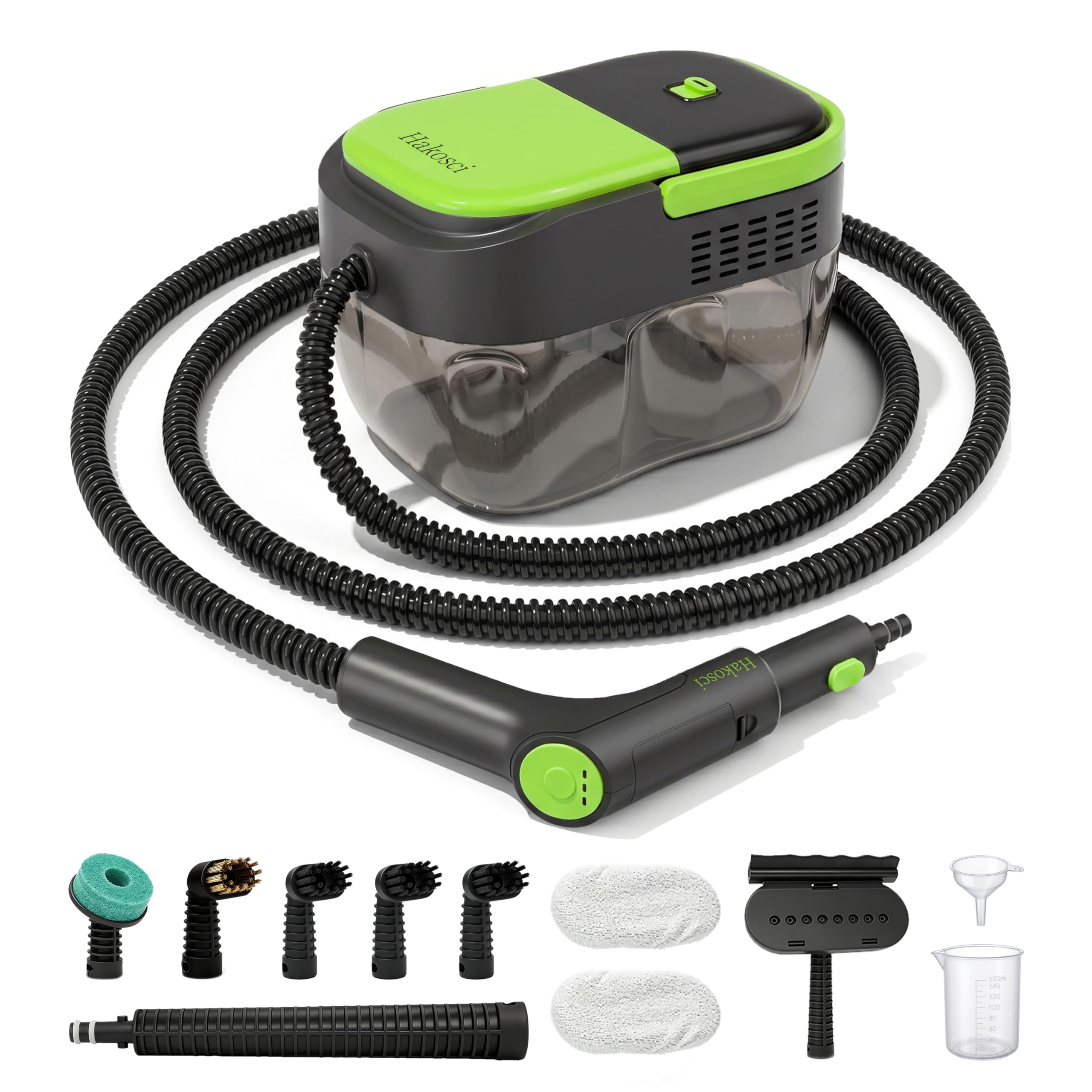 Tragbarer Dampfreiniger, 1500 W, 10 Sekunden Aufheizung, 3-stufiger verstellbarer Griff, großer Tank mit 11 Zubehörteilen, robuster Dampfreiniger für die