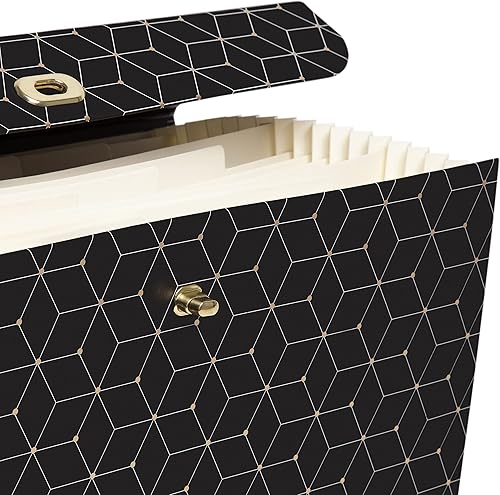 Miniatura 6 de U Brands Carpeta de archivos expandible de 19 bolsillos, suministros de oficina, diseño geométrico negro y dorado, 15.4 x 10.5 x 5 pulgadas