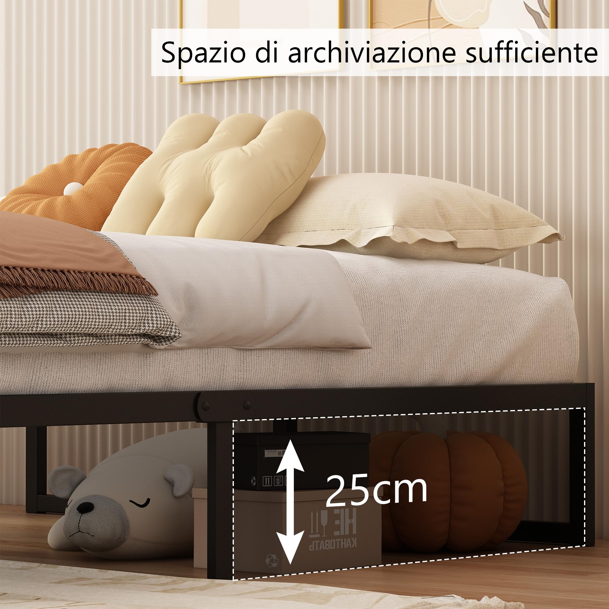Yicensen Struttura Letto Matrimoniale 160x190 cm, Struttura Letto in Metallo, Supporto Solido, Facile da Montare, Design Silenzioso, Stile Moderno e Minimalista, Altezza 30 cm, Nero