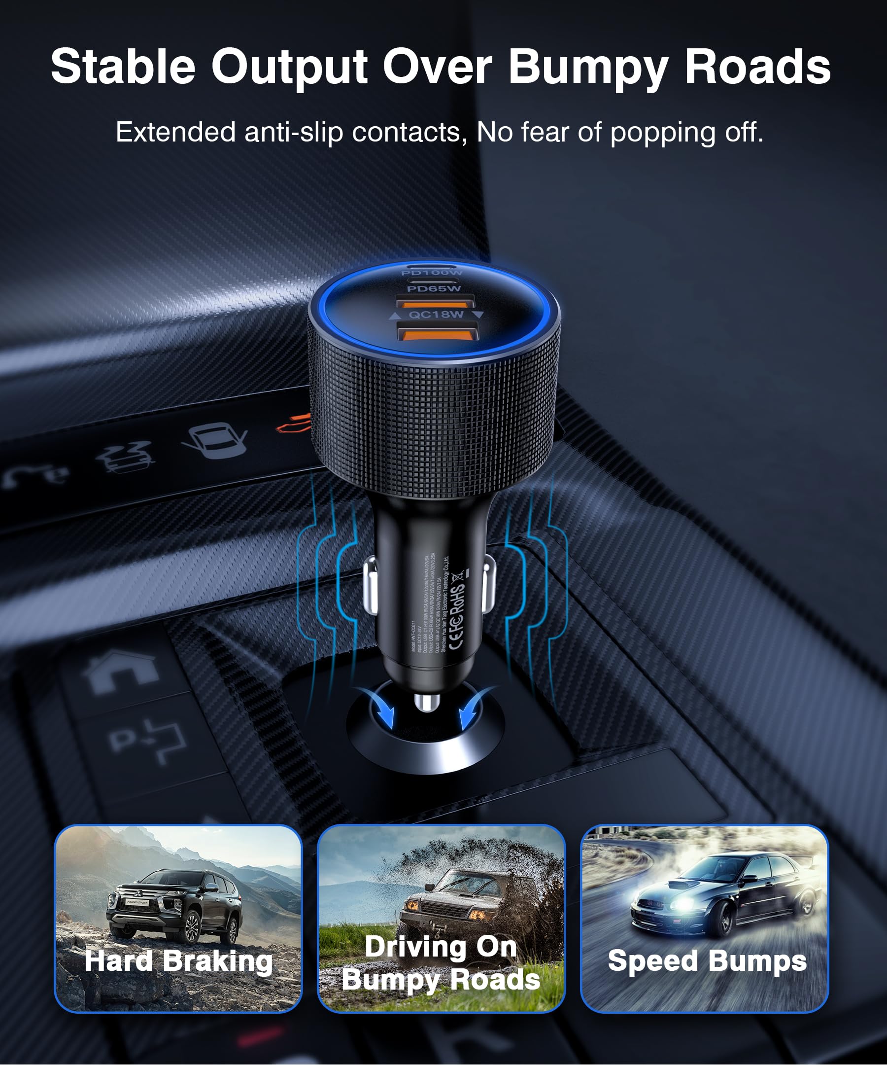 Caricabatteria da auto USB-C 4 in 1, adattatore per accendisigari a 4 porte super veloce, supporta la ricarica rapida PD/QC, compatibile con iPhone 17/16/15, iPad, Samsung Galaxy e altri dispositivi