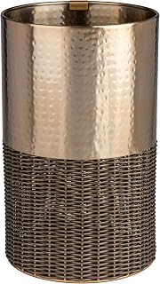happimess Asher 4.13 Gal Faux Wicker Cylinder Waste Basket, Bronze/Coffee