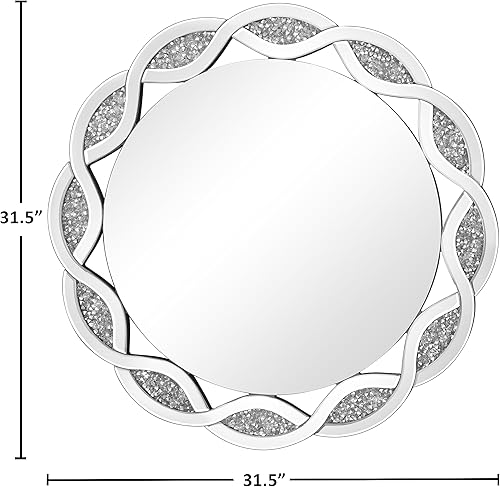 Miniatura 5 de Espejo decorativo de cristal de 31.5 x 31.5 pulgadas, hermoso espejo plateado, espejo de diamante aplastado para decoración de pared, dormitorio,