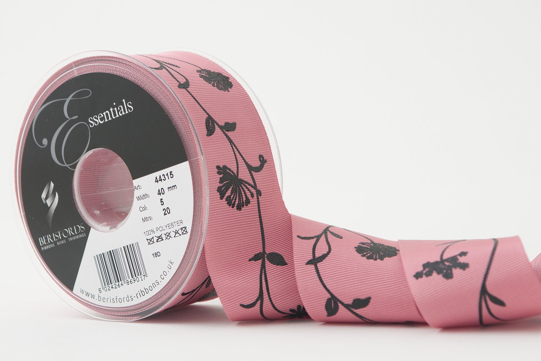 Berisfords Bramble Ribbon, Pink, 40 mm
