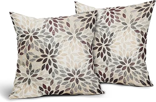 Vista 33 de Juego de 2 fundas de almohada de dalia azul marino de 18 x 18 pulgadas, fundas de almohada cuadradas decorativas de flores geométricas rústicas