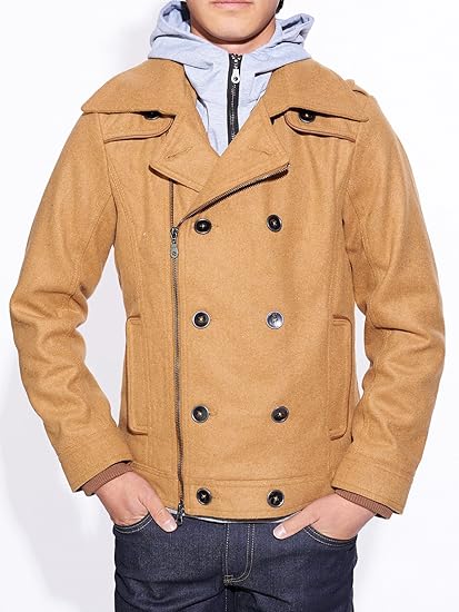 Amazon ベージュ Ll Pコート メンズ ショート メルトン ジャケット フード付き ブルゾン Intheattic アウター メンズ ウールジャケット ピーコート 2way 着脱 パーカー 暖かい 保温性 防寒 カラー ブラック 黒 グレー ベージュ ニット 通販