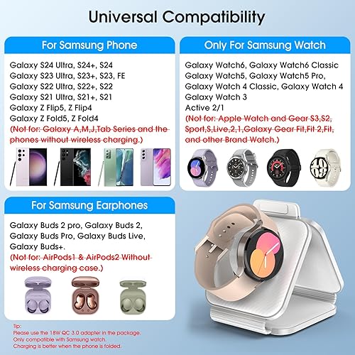 Miniatura 2 de Cargador inalámbrico de bolsillo para teléfono Samsung Android, soporte de estación de carga inalámbrica de viaje plegable rápido compatible con