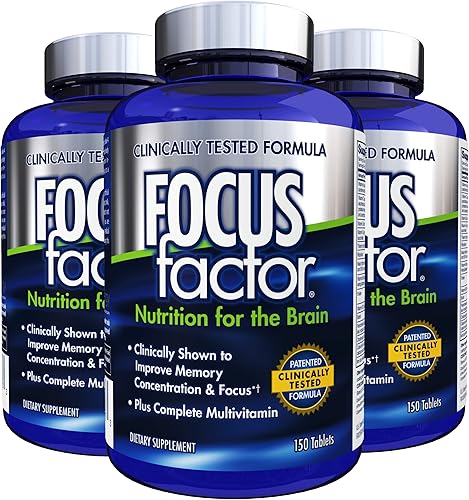Focus Factor Nutrición para el cerebro, suplemento mejorado de memoria y concentración cerebral, 150 unidades (paquete de 3)