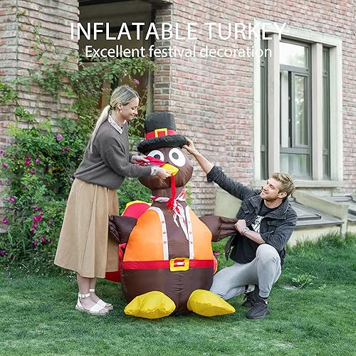 Miniatura 2 de VIVOHOME - Decoración de jardín inflable de 5 pies, figura de pavo con sombrero con iluminación LED para el día de Acción de Gracias