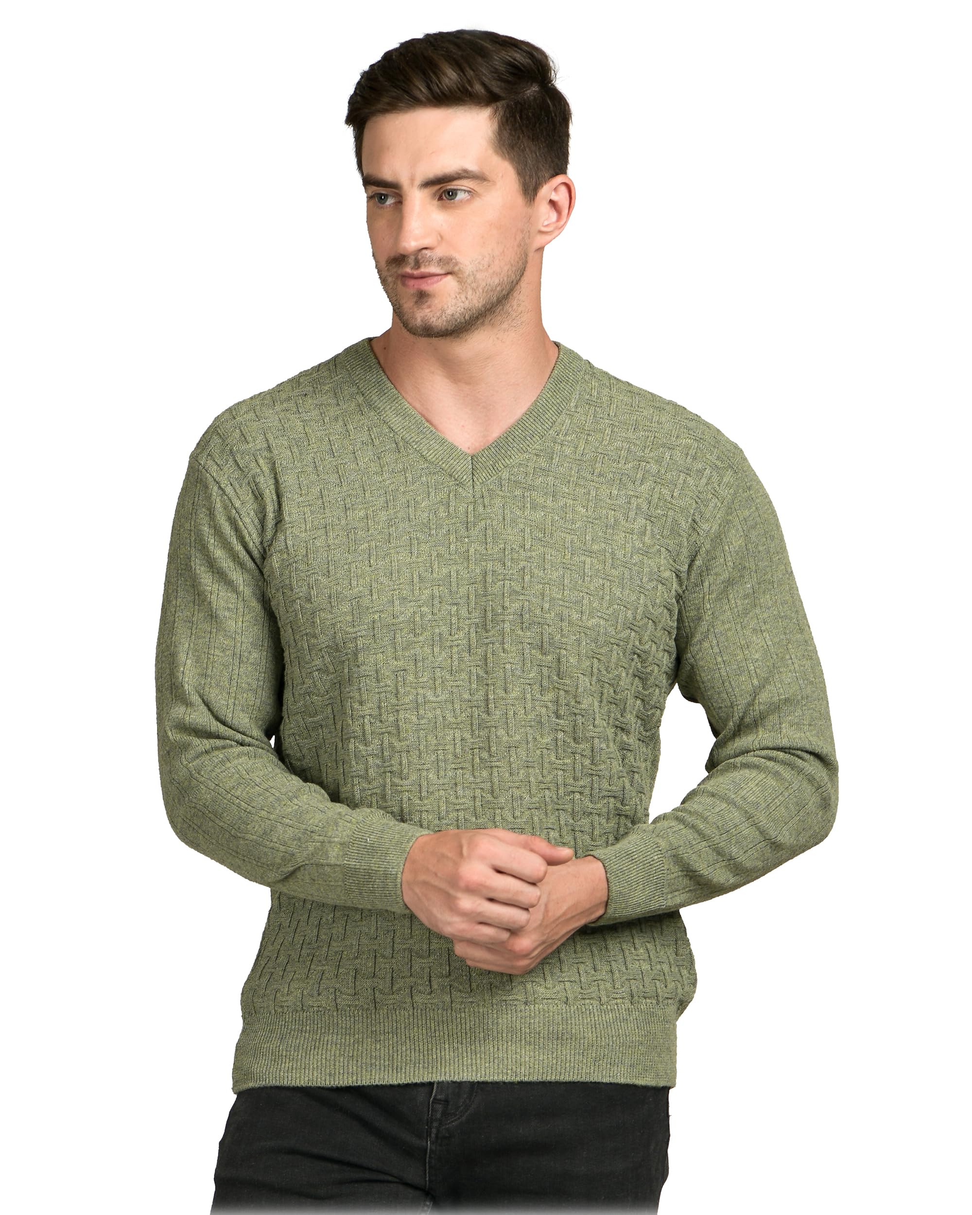 MONT CONNETT Men Woolen V Neck Solid Plain Design Pullover Heavy Rainbow Fabric Winter Wear Pure Wool Cardigan for Men Fully Warm Pullover Free Sizes