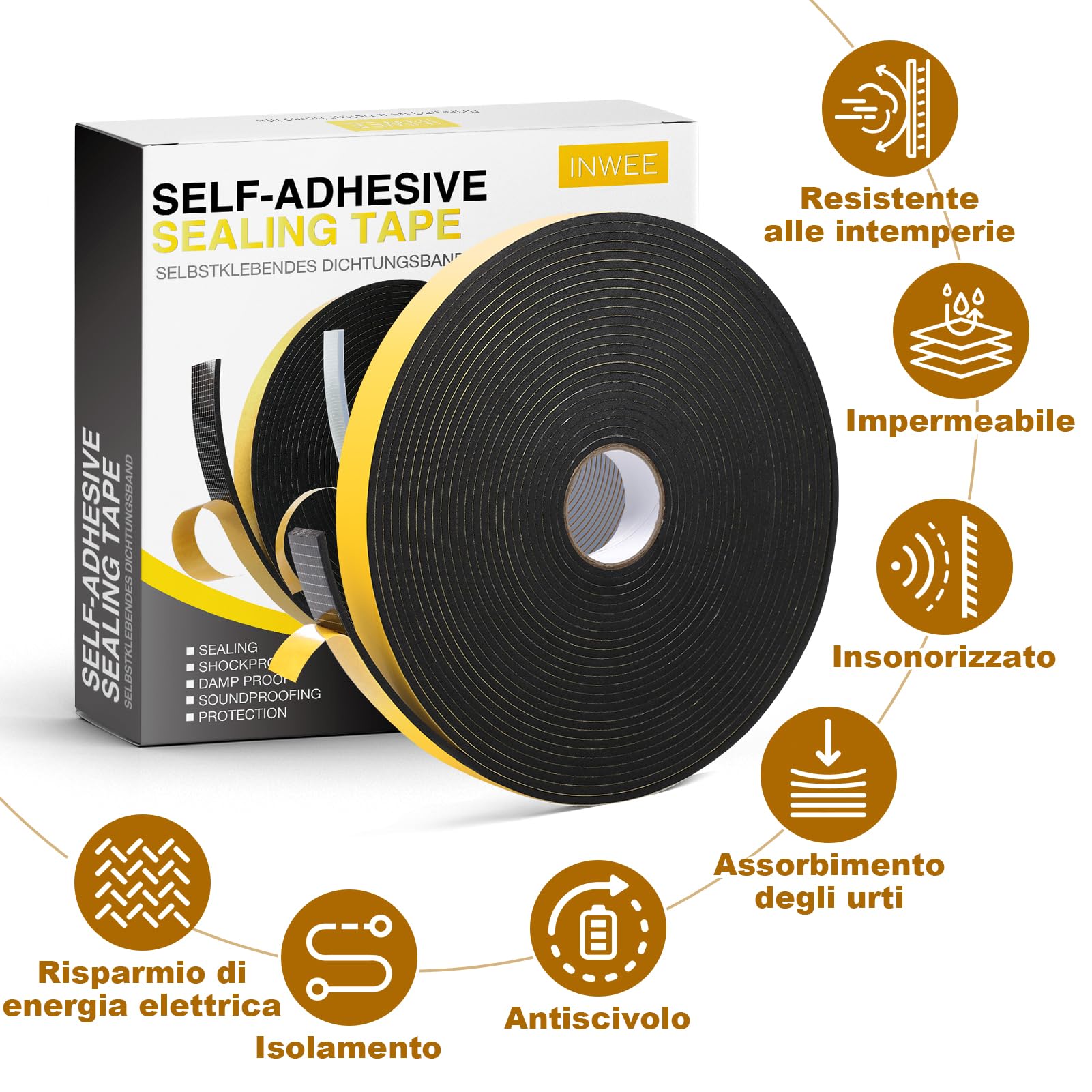 Nastro Autoadesivo in Schiuma, 20x 3mm Schiuma Nastro Paraspifferi Porta, Resistente alle intemperie, fonoassorbente, elimina spifferi da Porte e finestre, Totale 10m