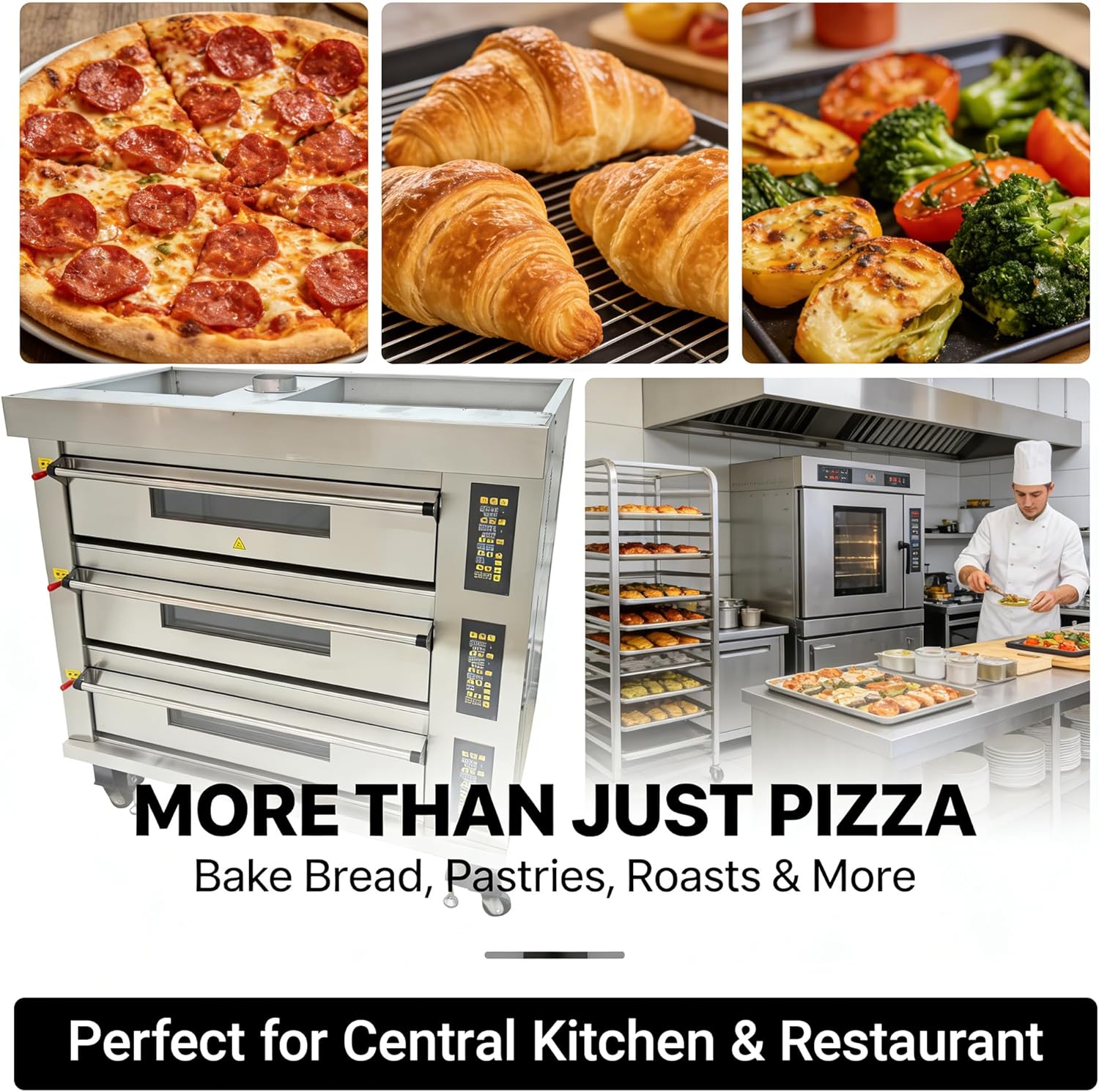 Commercial Movable Electric Pizza Oven 3 Layers Stainless Steel Triple Baking Oven, 24KW Independent Temperature Controls, 5-400°C for Restaurants, Pizza Shops, Bakeries, Hotels 220V/3PH