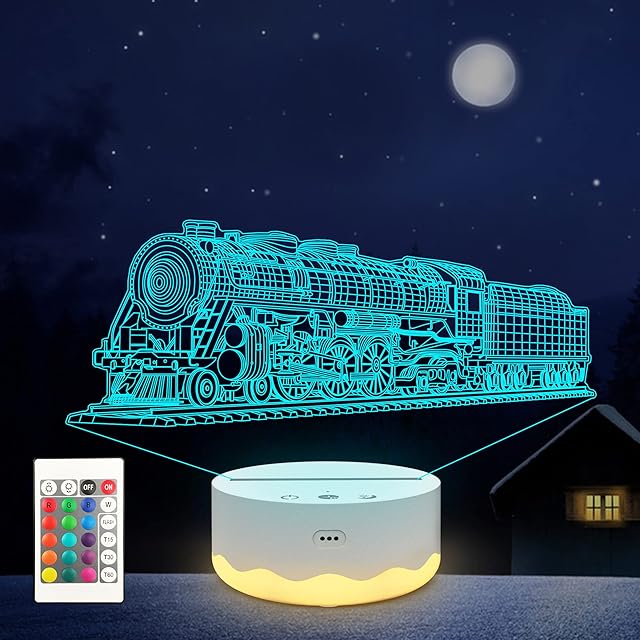 Anywin Train Night Light for Kids, 3D Illusion Night Lamp with 16 Colors Changing & Remote Control & Dimmer for Room Decor ,Birthday Chritmas Gifts for Boys Children Girls