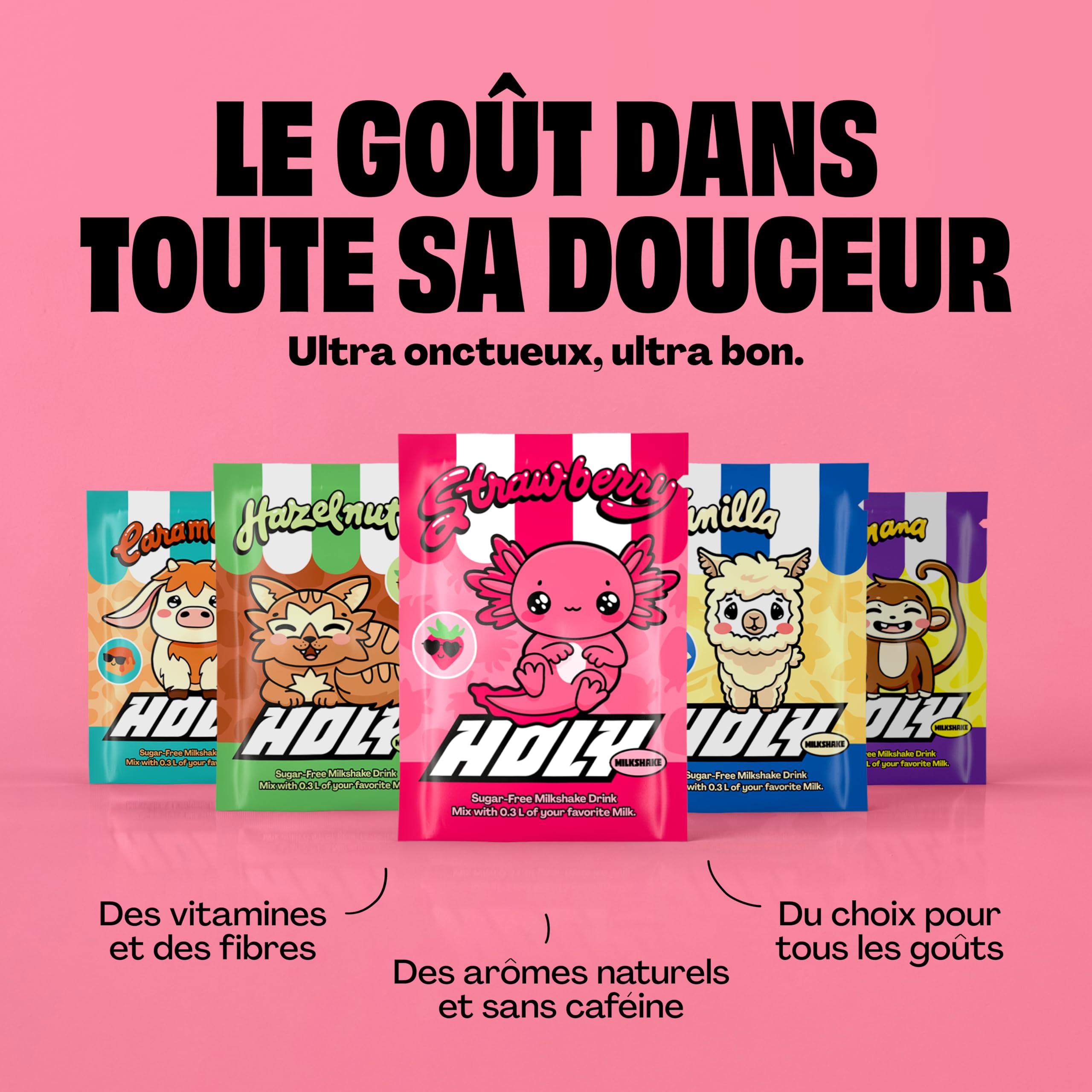 Kit de démarrage HOLY Milkshake - 3x5 variétés - avec vitamines B, C et D et arômes 100% naturels - sans sucre, sans caféine et végétalien - poudre pour milkshake hypocalorique, shaker inclus
