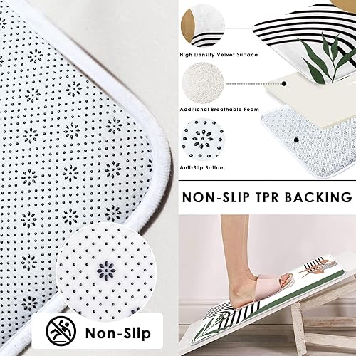 Miniatura 3 de Juego de Cortina de Ducha Boho de Mediados de Siglo con Tapa de Inodoro y Alfombras Antideslizantes, Verde Abstracto 4 Piezas Cortina de Ducha Boho