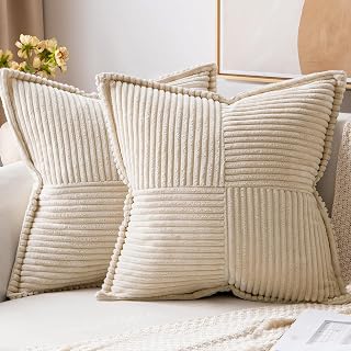 MIULEE 2er Set Kissenbezug 40x40cm Kordsamt Biese Patchwork Creme