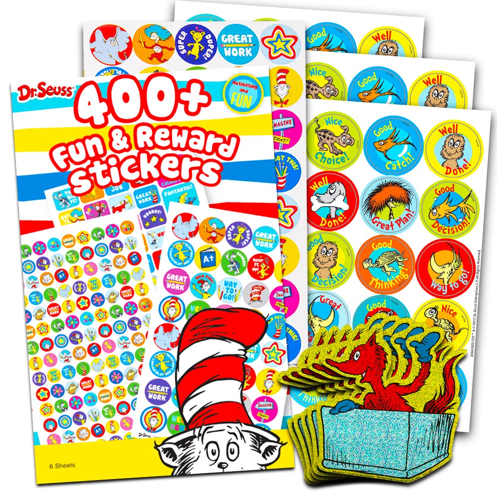 Dr. Seuss Stickers Party Favors Pack - Cat in The Hat Sticker Sheets (480 Stickers Total, Seuss Party Supplies)