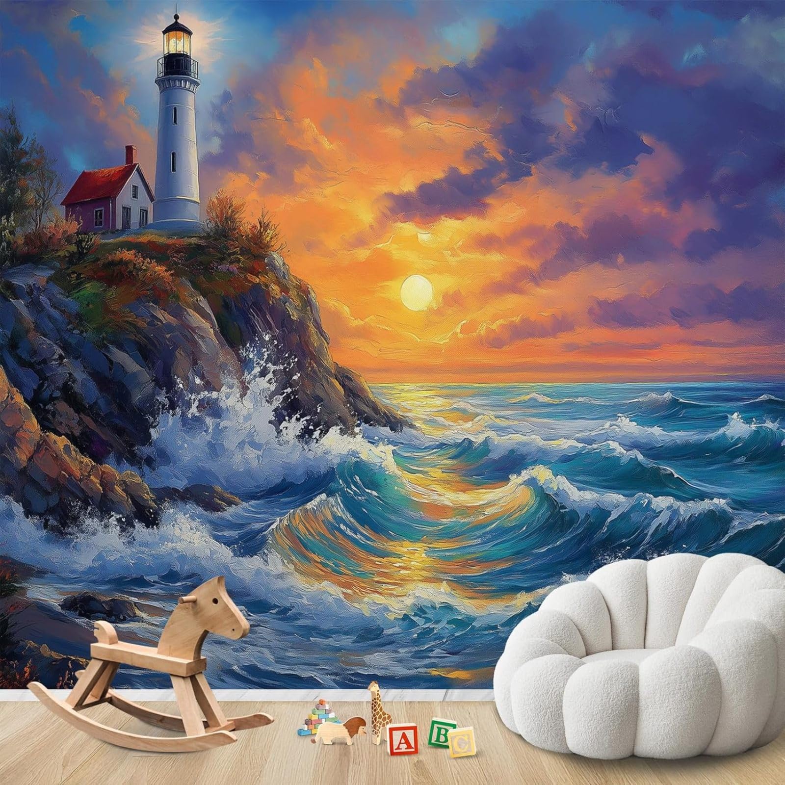 hgjdjhnf Photo Wallpaper Sunset Window View Sea View Non-Woven ModernWallpaper Living Room Bedroom Children's RoomDecoration Motif Wallpaper,350cmx256cmSticker - Background- Painting -