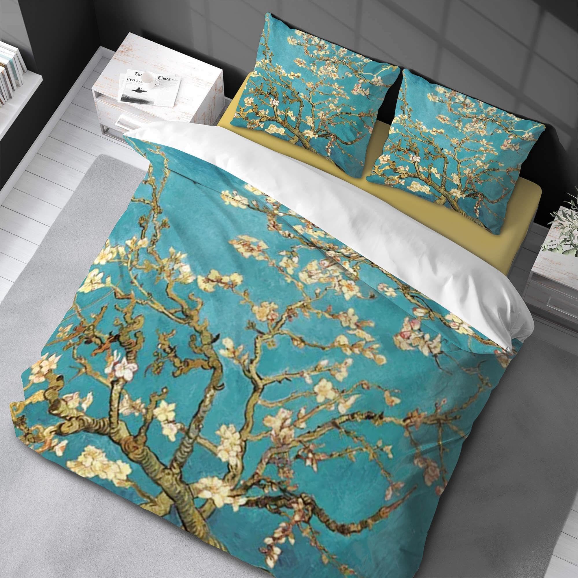 KQZVCU Almond Blossom By Van Gogh Duvet Cover Set Floral Flower Bedding Set for Girl Nordic Comforter Cover Queen King Size 220x230cm/48x75cmx2