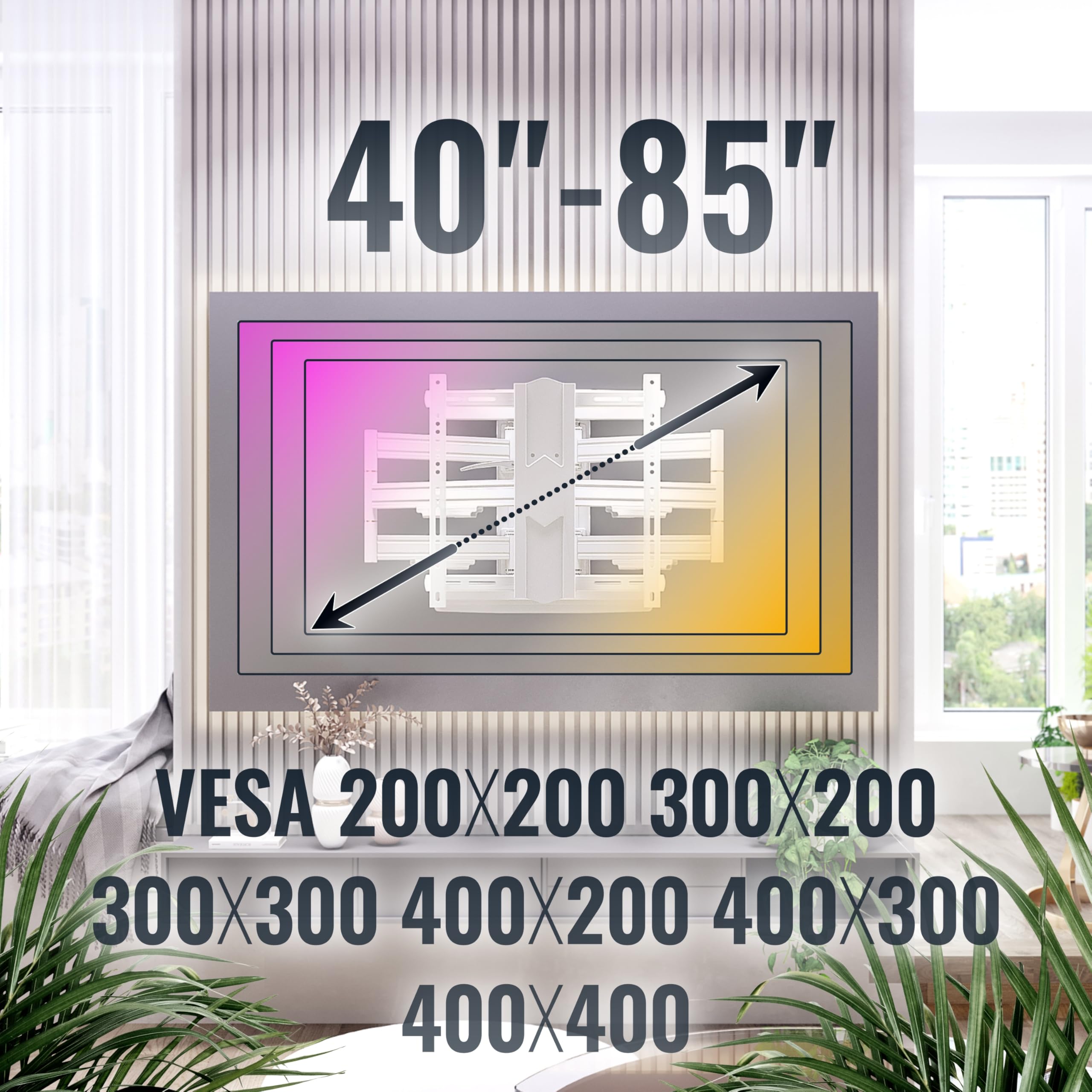 RICOO Soporte TV Pared Giratorio Inclinable Televisión 55-95" (140-241cm) S7544-W Brazo Universal Televisor LED/LCD/Curvo VESA 200x200-400x400