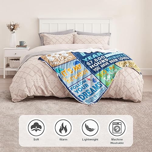 Miniatura 4 de BTZO Regalos de cumpleaños número 10 para niños, manta azul de feliz cumpleaños 10, ideas de regalo para niños y niñas de 10 años, manta de regalo