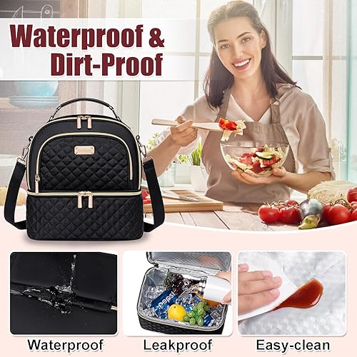 Miniatura 5 de Bolsa de almuerzo para mujeres, lonchera de dos pisos para mujeres, bolsa de almuerzo aislada a prueba de fugas, bolsa de almuerzo para mujeres y