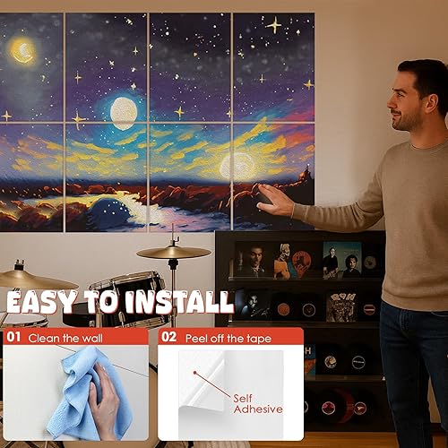 Miniatura 8 de Paquete de 8 paneles acústicos artísticos con autoadhesivo, arte acústico de pared de 48 x 32 pulgadas, mejores paneles decorativos a prueba de