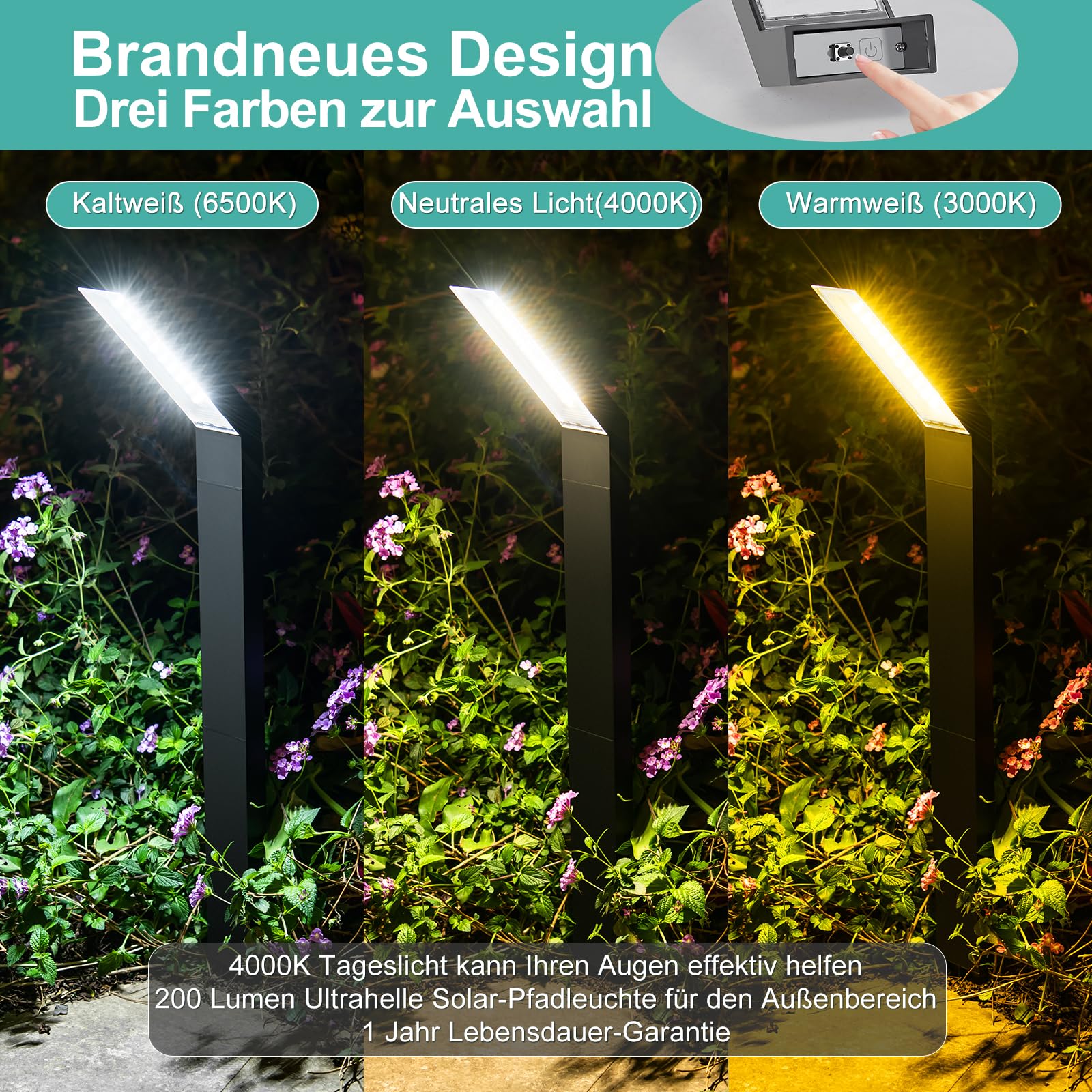 AGOTD Solarleuchte für Außen Garten, 4 Stück Solarlampen mit 3 Lichtmodi Wegeleuchten, IP55 Wasserdicht Solar Gartenleuchte für Garten, Deck, Rasen, Hof, Weg, Einfahrt