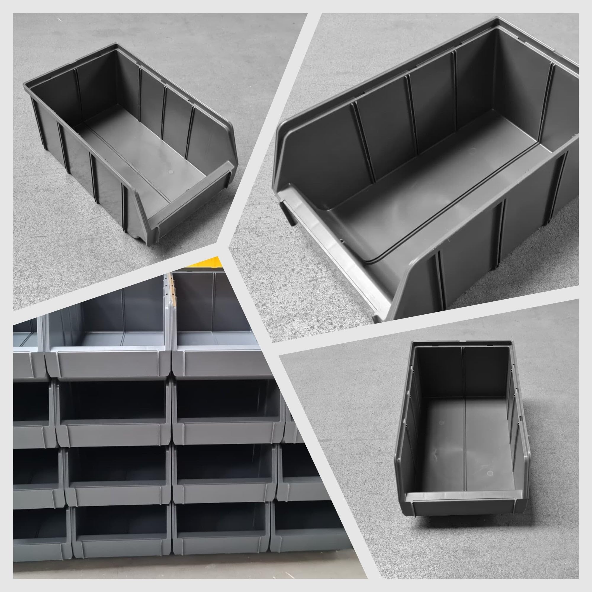 15 Stapelboxen Größe 4 Anthrazit – Robuste Lagerboxen 335×209×152mm für Werkstatt, Schrauben & Kleinteile – Sichtlagerkästen stapelbar