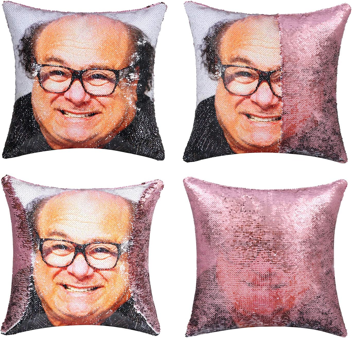 cygnus Sequin Mermaid Pillow Cover Danny Devito Face Funny Reversible Magic Throw Pillow Case That Color Changes 16x16 (Pink)