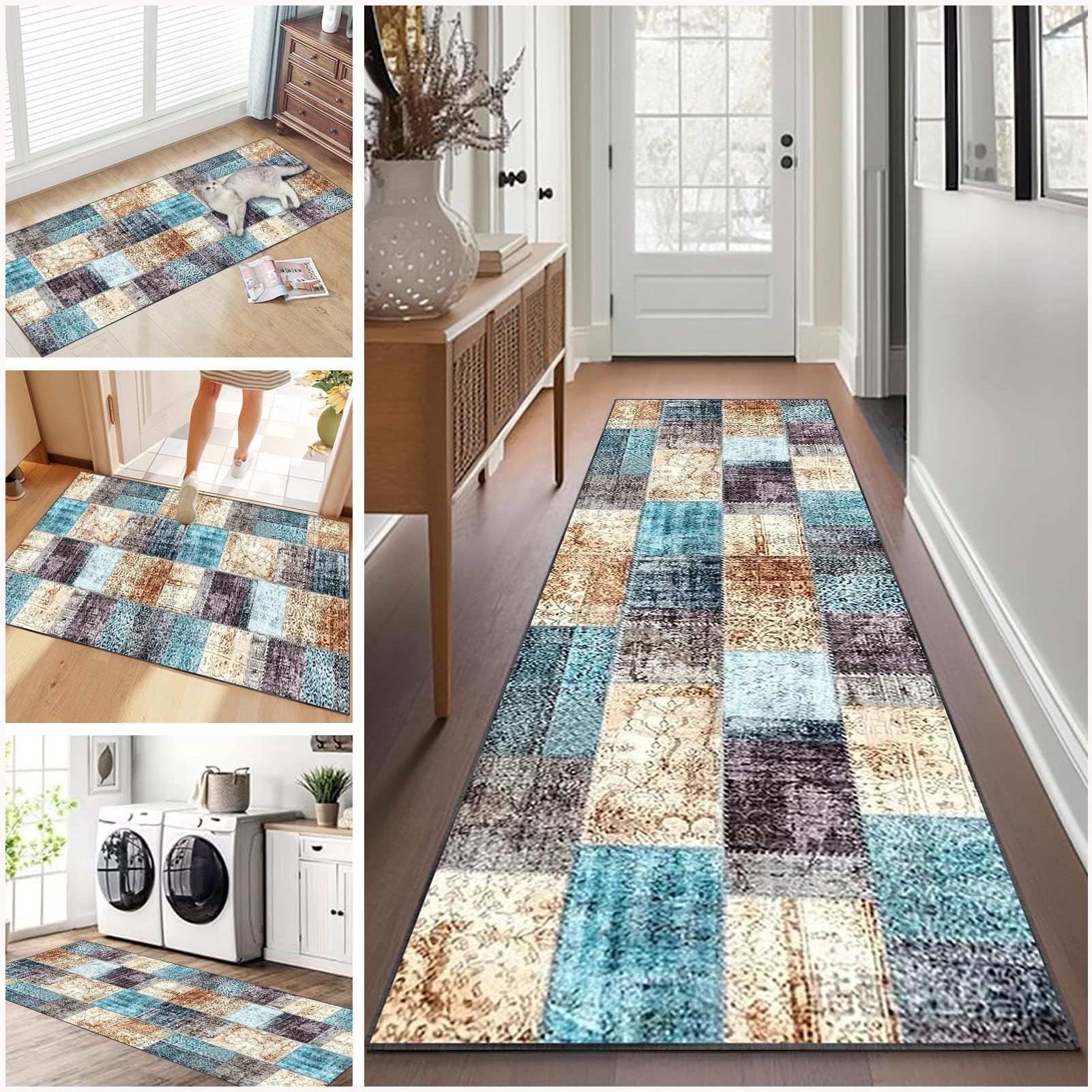 Carpet Runners for Hallways Non Slip Long 100 x 280 cm Washable Runner Rugs Kitchen Runner Absorbent Door Mats Hallway Hall Runners Narrow Rugs for Entrance Bedroom Hallways Living Room Kitchen