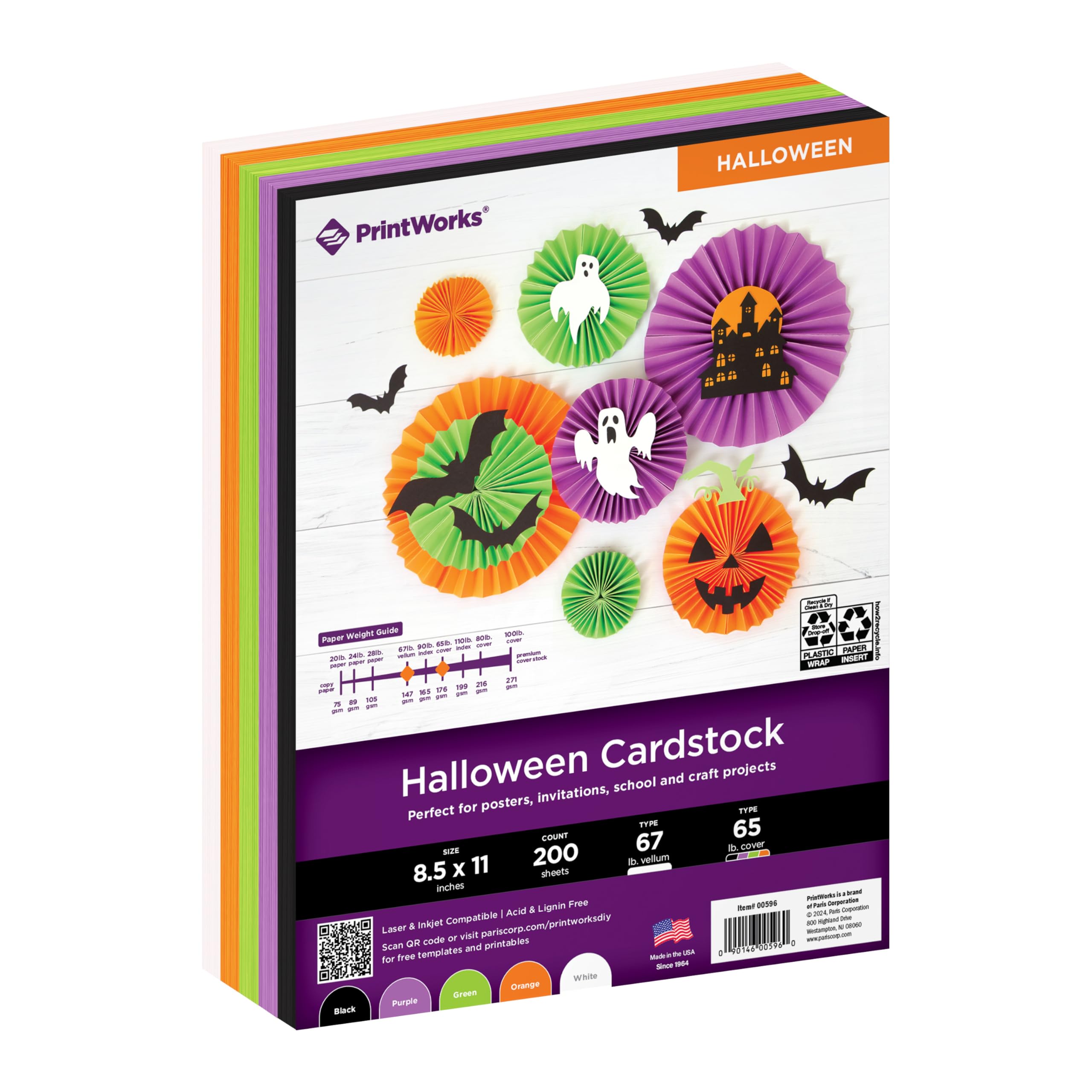 Printworks 00596 Lot de 200 feuilles de papier cartonné Halloween 6 couleurs assorties 21,6 x 27,9 cm