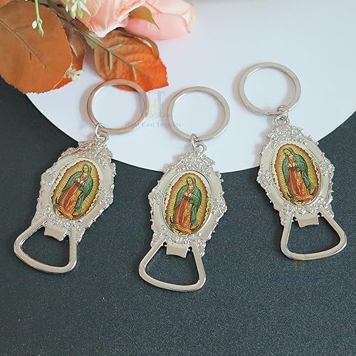 Miniatura 7 de WE Bautizo Favores Llavero (12 Pcs Pack) Nuestra Señora de Guadalupe Recuerdos de Bautizo Bautizo (JK147L-plateado-amarillo)