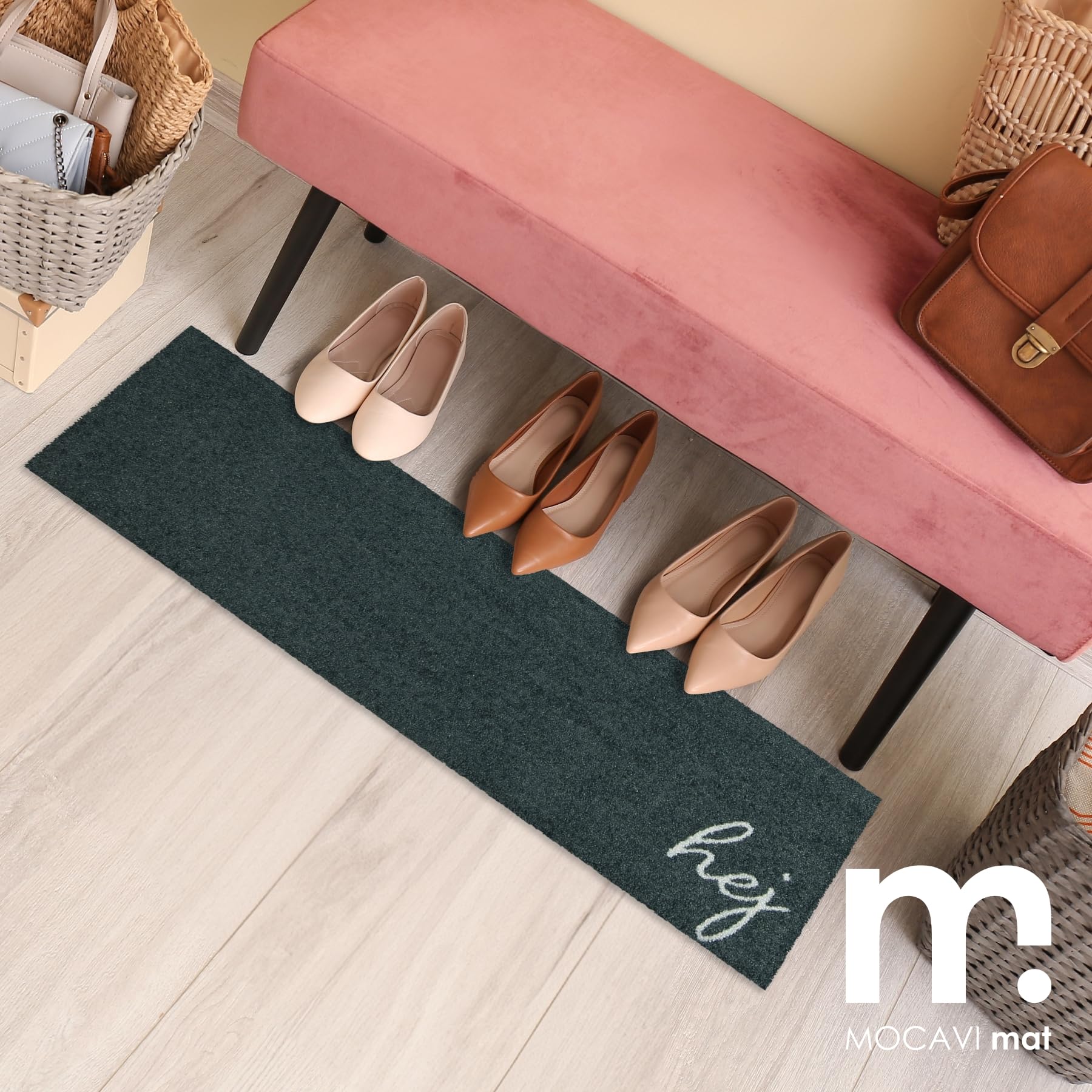 MOCAVI Hej Paillasson lavable pour l'extérieur et l'intérieur - Anthracite - 30 x 100 cm - Tapis long et étroit - Pour enlever les chaussures - Décoration intérieure et extérieure - Tapis de porte