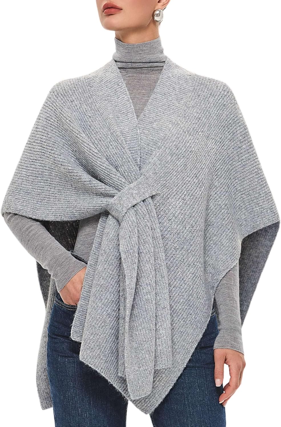 PULI Womens Crossover Front Shawl Wraps Casual Warm Knit Travel Poncho Shawls for Fall Winter