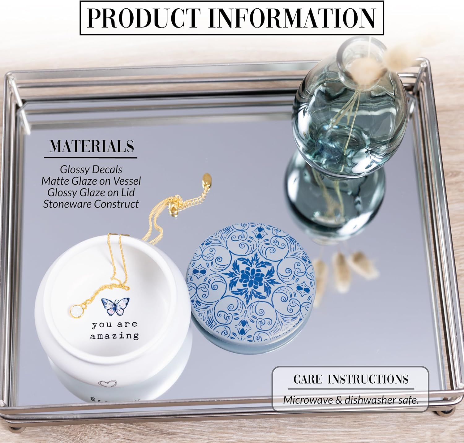 Pavilion - Grandma 3.5インチ ストーンウェア 記念品ボックス ハートジュエリーボックス 卓上リングホルダー バ