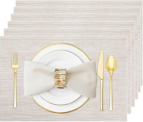 Miniatura 30 de Juego de 6 manteles individuales lavables y limpiables para mesa de comedor, cocina, interior y exterior, manteles individuales de vinilo tejidos,