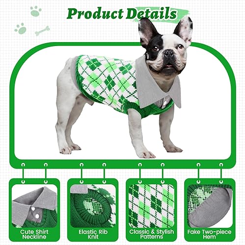 Miniatura 2 de ASENKU Suéter cálido para perro, suéter de punto para cachorros, suéter de invierno suave para perros pequeños, traje de cuello alto a cuadros,