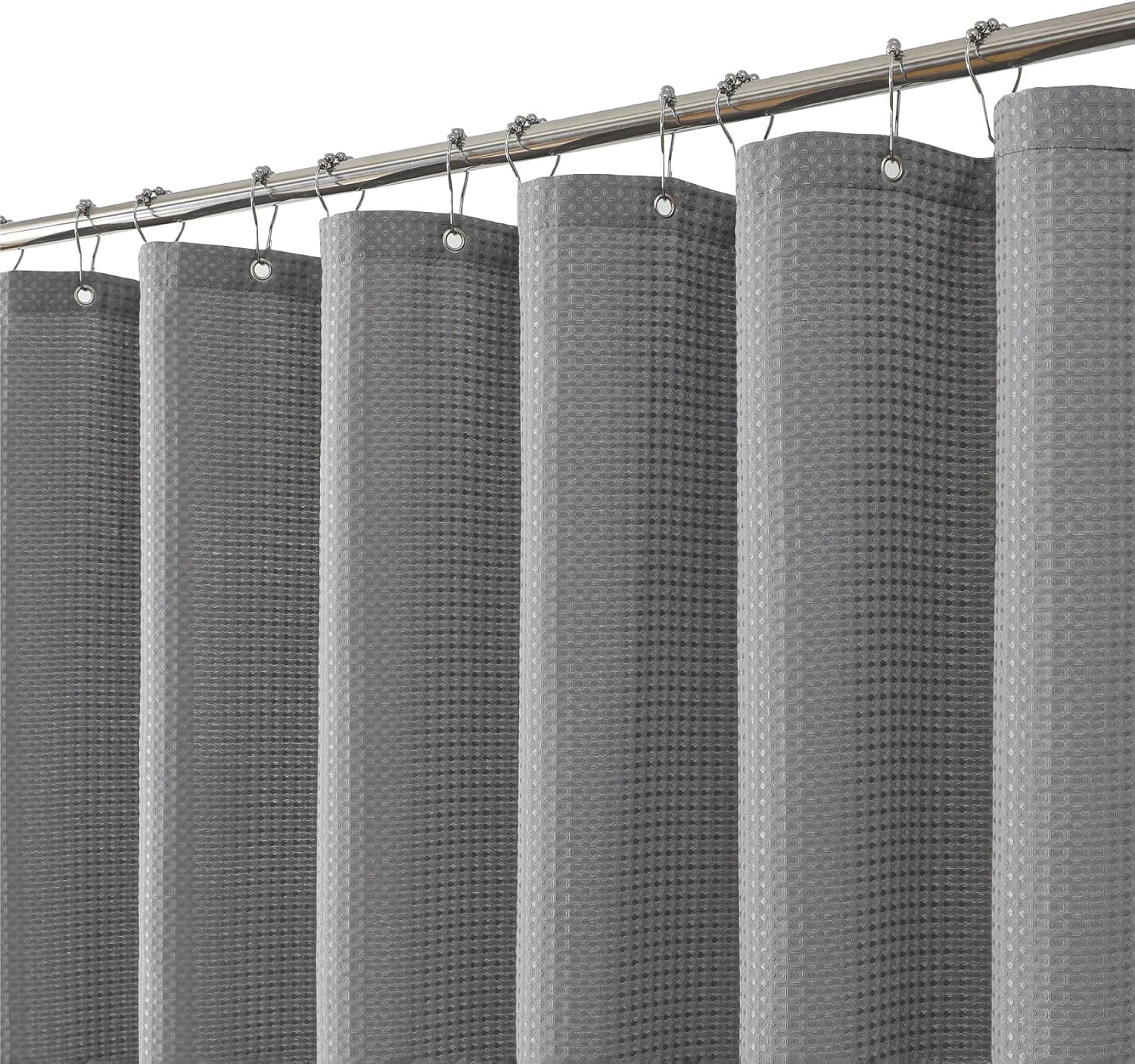 256GSM Heavy Duty Waffle Weave Shower Curtain, Gray 72"x72" | Weighted Hem & Rustproof Metal Grommets - Hotel Spa Luxury Water-Repellent Polyester Bath Curtain for Home,RV,Apartment