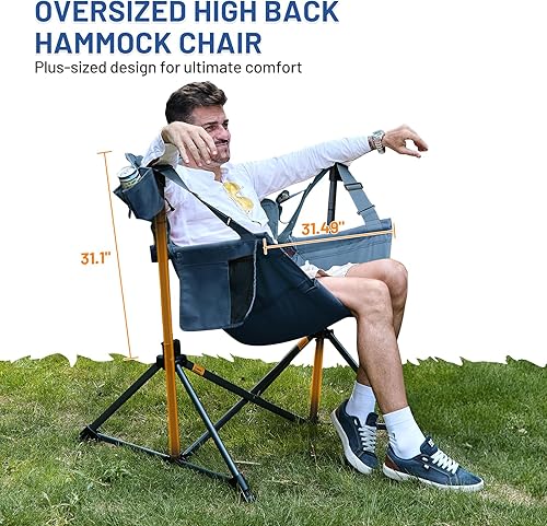 Miniatura 3 de TIMBER RIDGE Silla de camping tipo hamaca, silla hamaca oscilante de gran tamaño con respaldo y asiento ajustables para césped al aire libre,