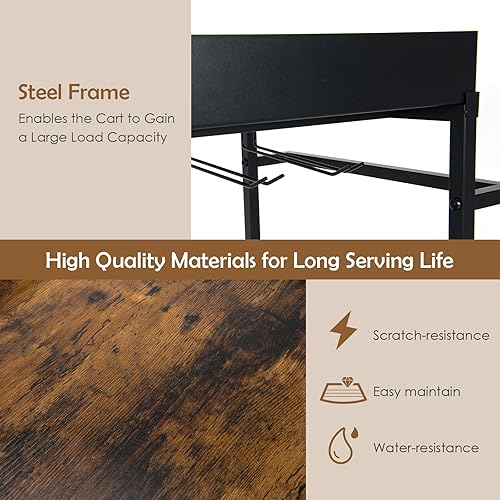 Miniatura 7 de Giantex Carrito de isla de cocina con ruedas, carrito de servicio de bar móvil, con bandeja superior extraíble, estante para vino, soporte para