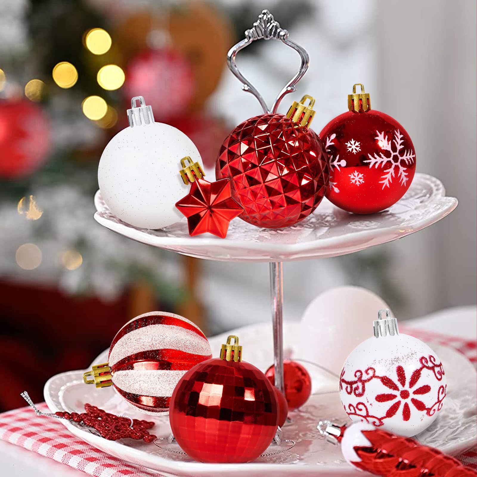 Fuyuleyo 44Pcs Christmas Baubles, Red and White Christmas Tree Decorations Set - Image 4
