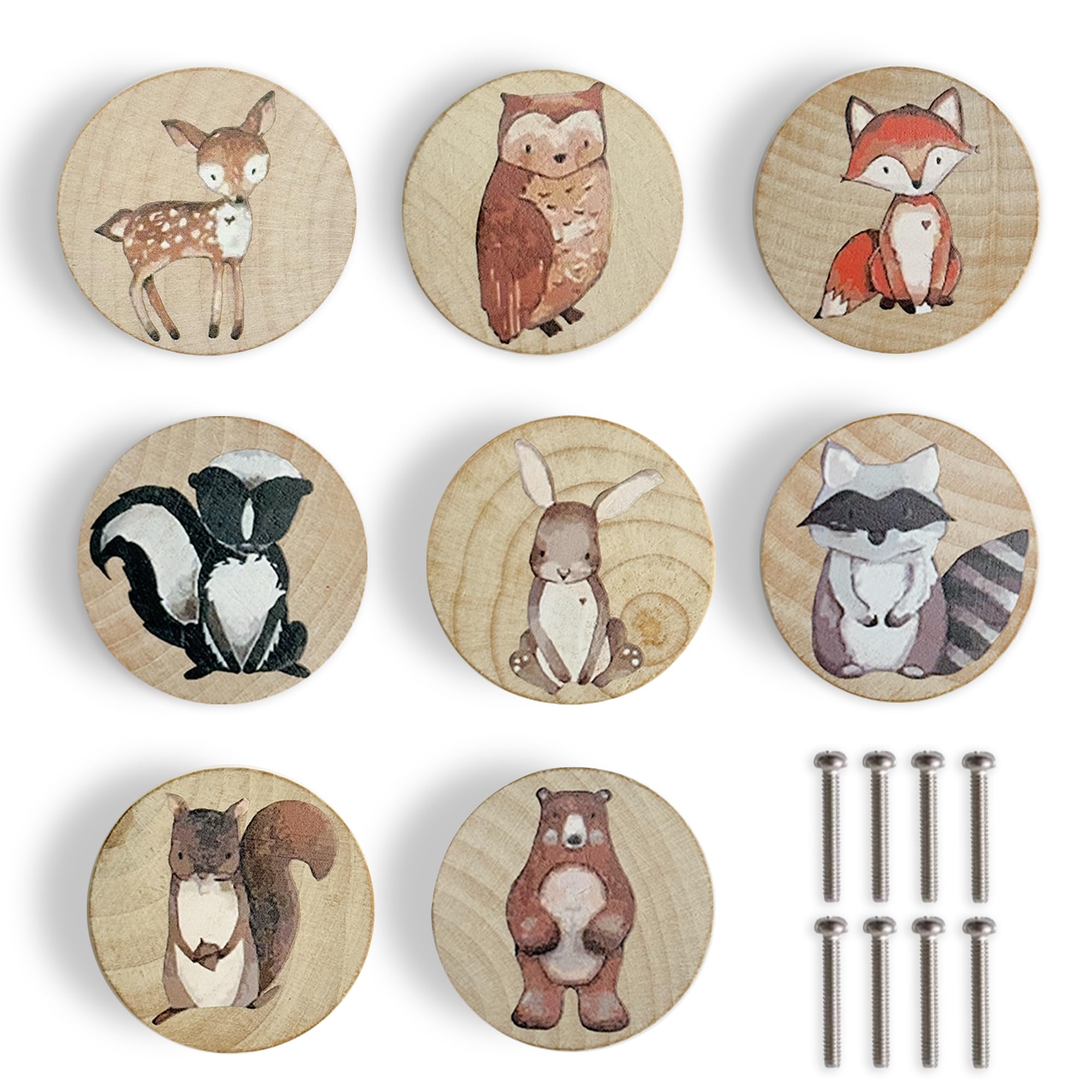 Lasyman Animal Wood Dresser Cabinet Drawer Knobs Round Unique Decorative Wooden Drawer Knobs for Kids Cabinets (8, Log Color)