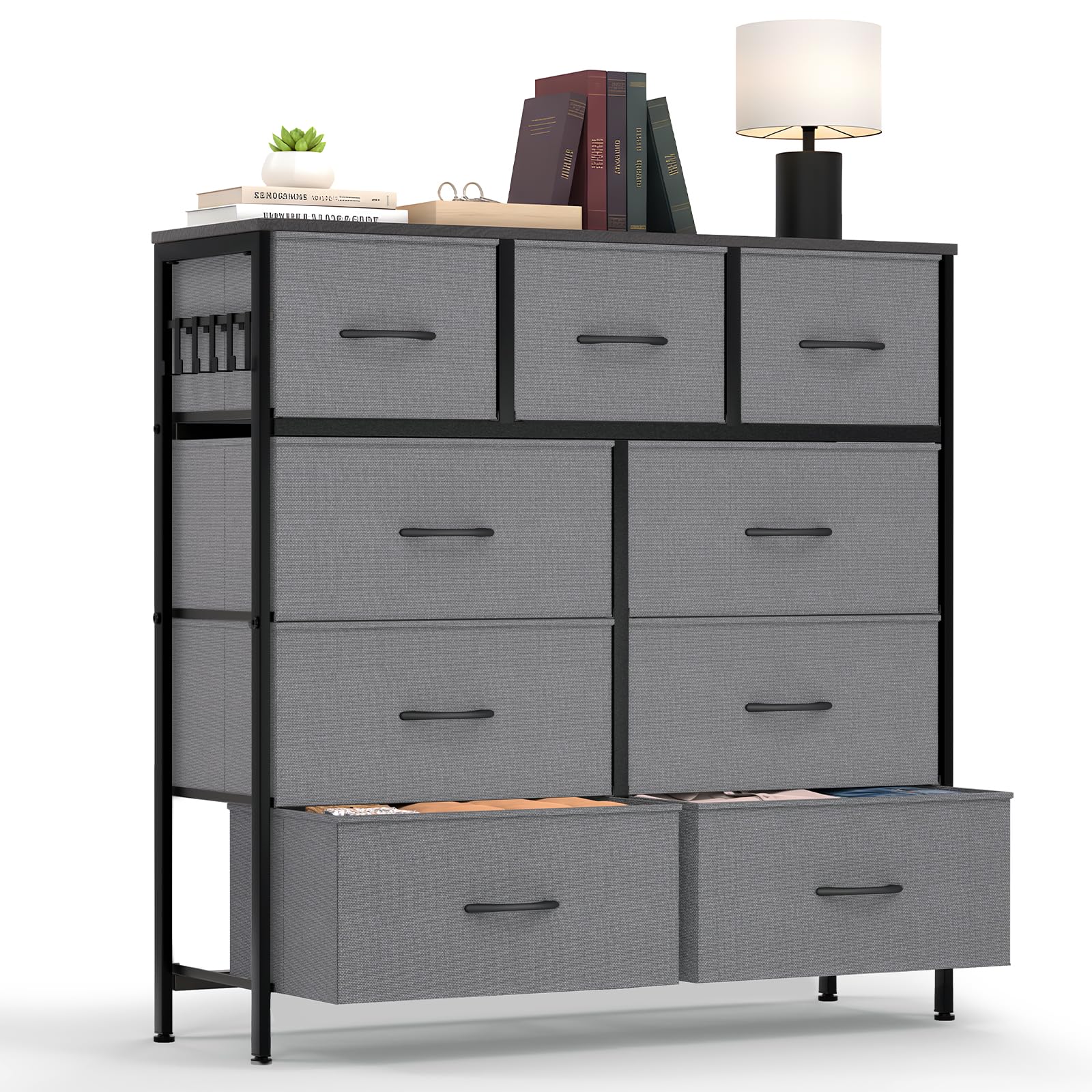 HOKEEPER Cassettiera in Tessuto con 9 Cassetti, Mobile Salvaspazio per Casa, Cassettiera Stretta e Alta con Capacità Grande per Camera da Letto, Sala, Corridoio - Grigio