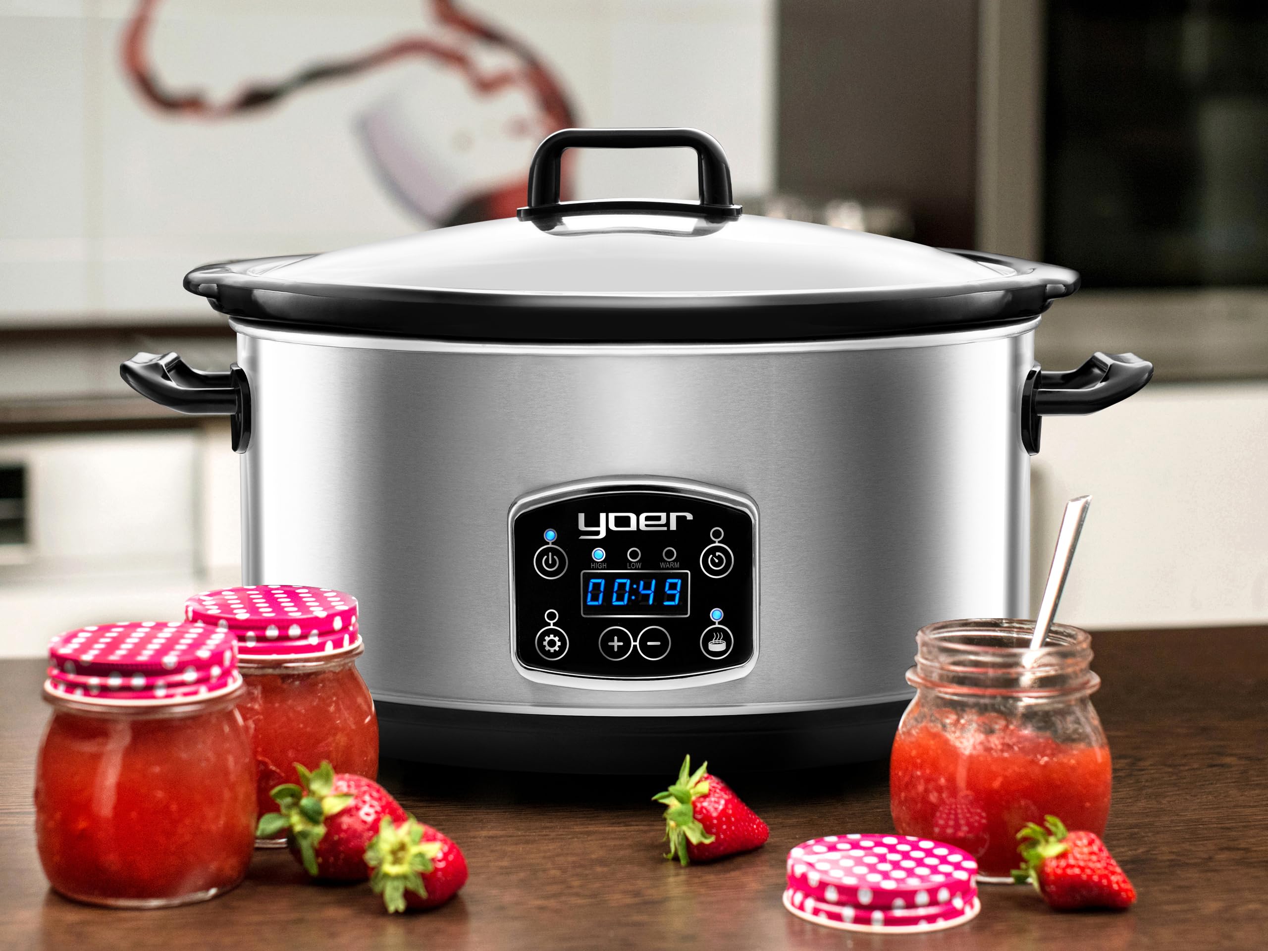 Yoer Clever-Cook SC6502S, Slow Cooker, 320W, 6,5L, Multifunktional, ECO, 16-Stunden-Timer, LCD-Display, Temperaturhaltefunktion, 3 Betriebsmodi, Herausnehmbarer Keramikeinsatz, Antihaft-Beschichtung